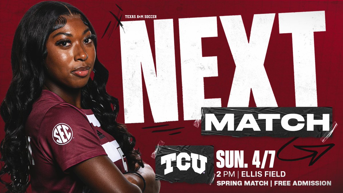 Our last spring match at Ellis 🤞 Admission is FREE to the Sunday afternoon 2 p.m. kickoff with TCU! #GigEm | 👍 | #GigEmUnited