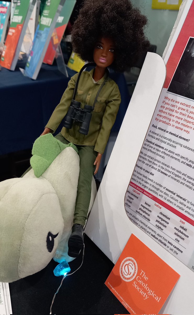 Barbie is a busy today being a powerful role model on @GeolSoc stand in @OfficialUoM at @The_GA #GeogConf24 🌎 #DreamGap @Barbie @Mattel #IcanBeanything #STEM