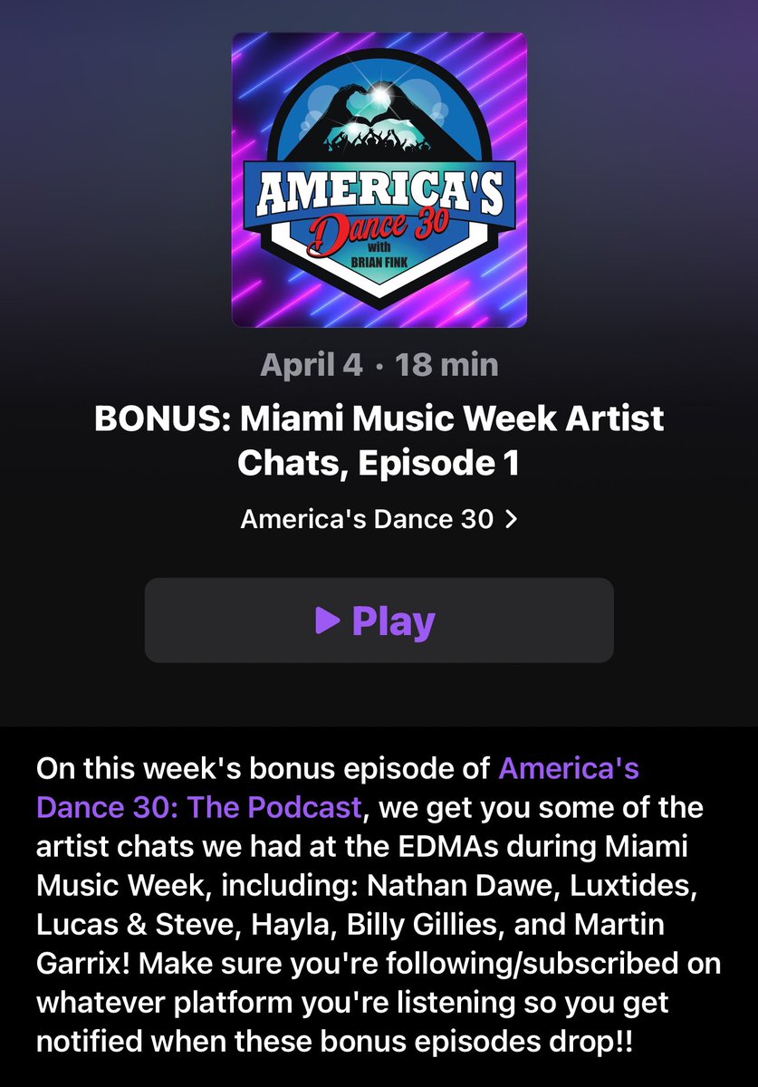 Brand new BONUS episode of the AD30 podcast is available on ALL platforms! Miami Music Week chats w @NathanDawe, @luxtides, @lucasandsteve, @haylasings, Billy Gillies, & @MartinGarrix! Search America’s Dance 30 wherever u get your podcasts or tap: tiny.cc/americasdance30