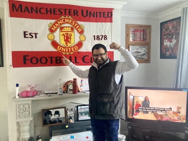 No prizes for guessing which team Arthur, from our Foyle service, supports. He'll be cheering them on against Chelsea tonight. #ManUtd #positivefuturesni #Foyle