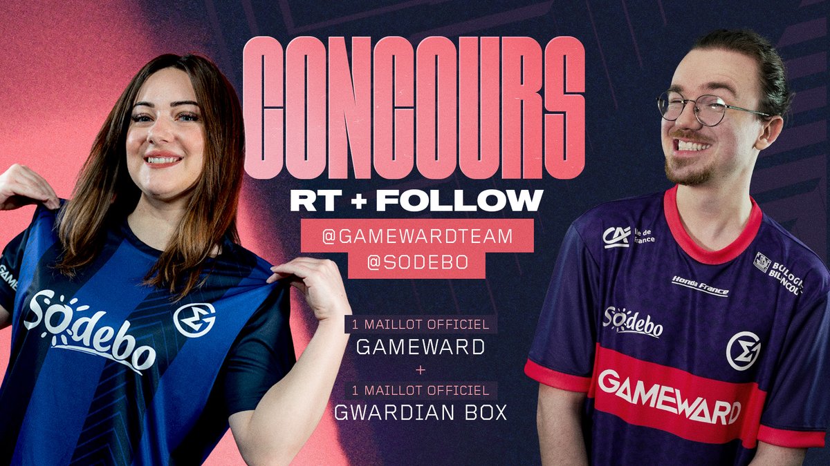 GameWardTeam's tweet image. #CONCOURS🎁

Pour fêter le lancement de notre équipe Nexus Tour avec notre partenaire Sodebo, on vous fait gagner : 
👉1 maillot officiel GW
👉1 maillot GWARDIAN BOX

Pour participer : RT + Follow @GameWardTeam &amp;amp; @sodebo 

GLHF🍀