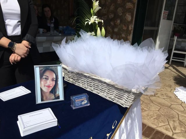 A photo of Kyriaki Griva at her funeral on Thursday, 3 days after she was killed by her former abusive partner. She had gone to the police station to seek protection from her ex partner who stabbed her outside the police station while she was on the phone with a police operator.