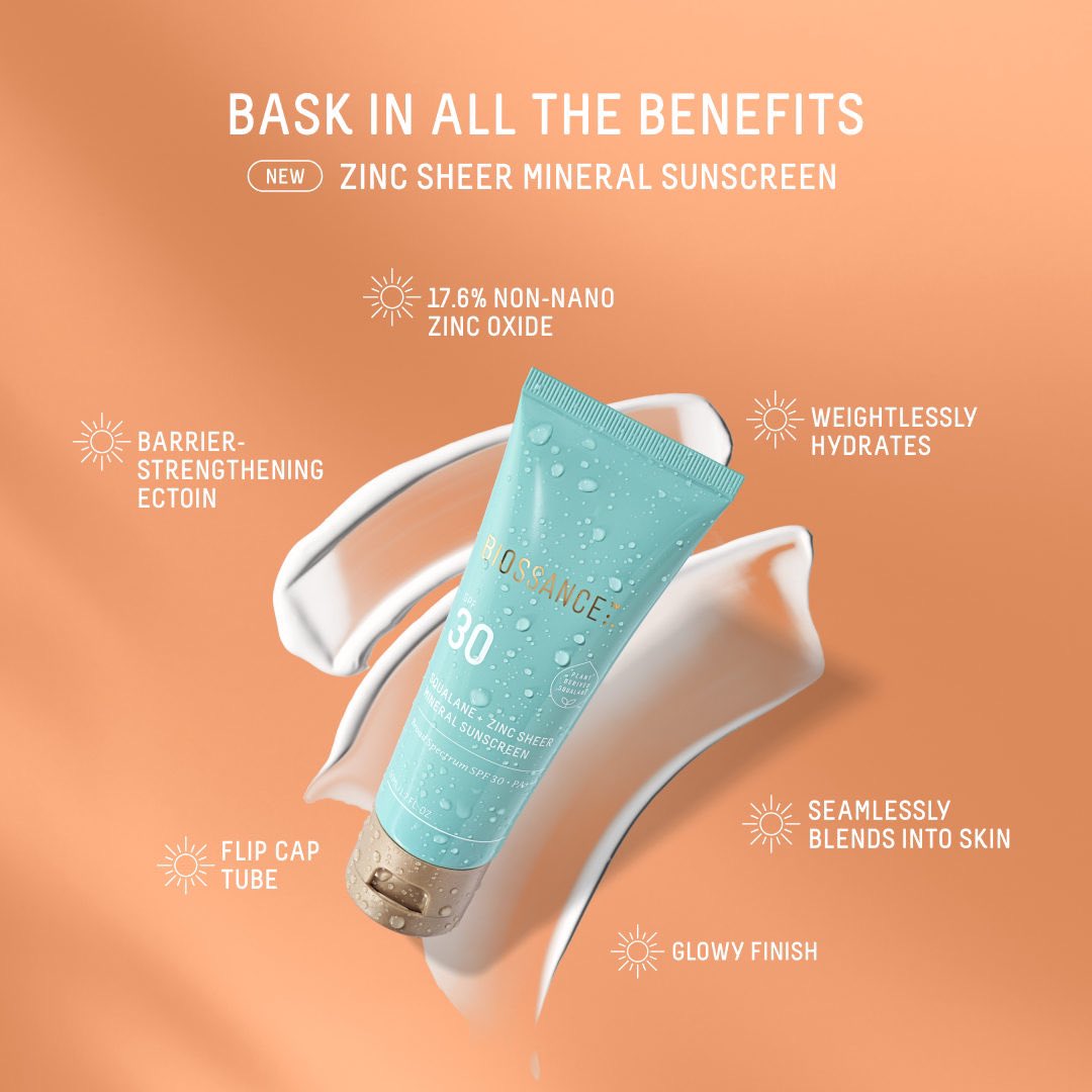 Bask in all the benefits ☀️

NEW Zinc Sheer Mineral Sunscreen SPF 30:

💛 17.6% Non-nano zinc oxide
💛 Weightlessly hydrates
💛 Seamlessly blends into skin
💛 Provides a glowy finish
💛 Strengthens skin barrier with Ectoin
💛 Flip cap for ease!