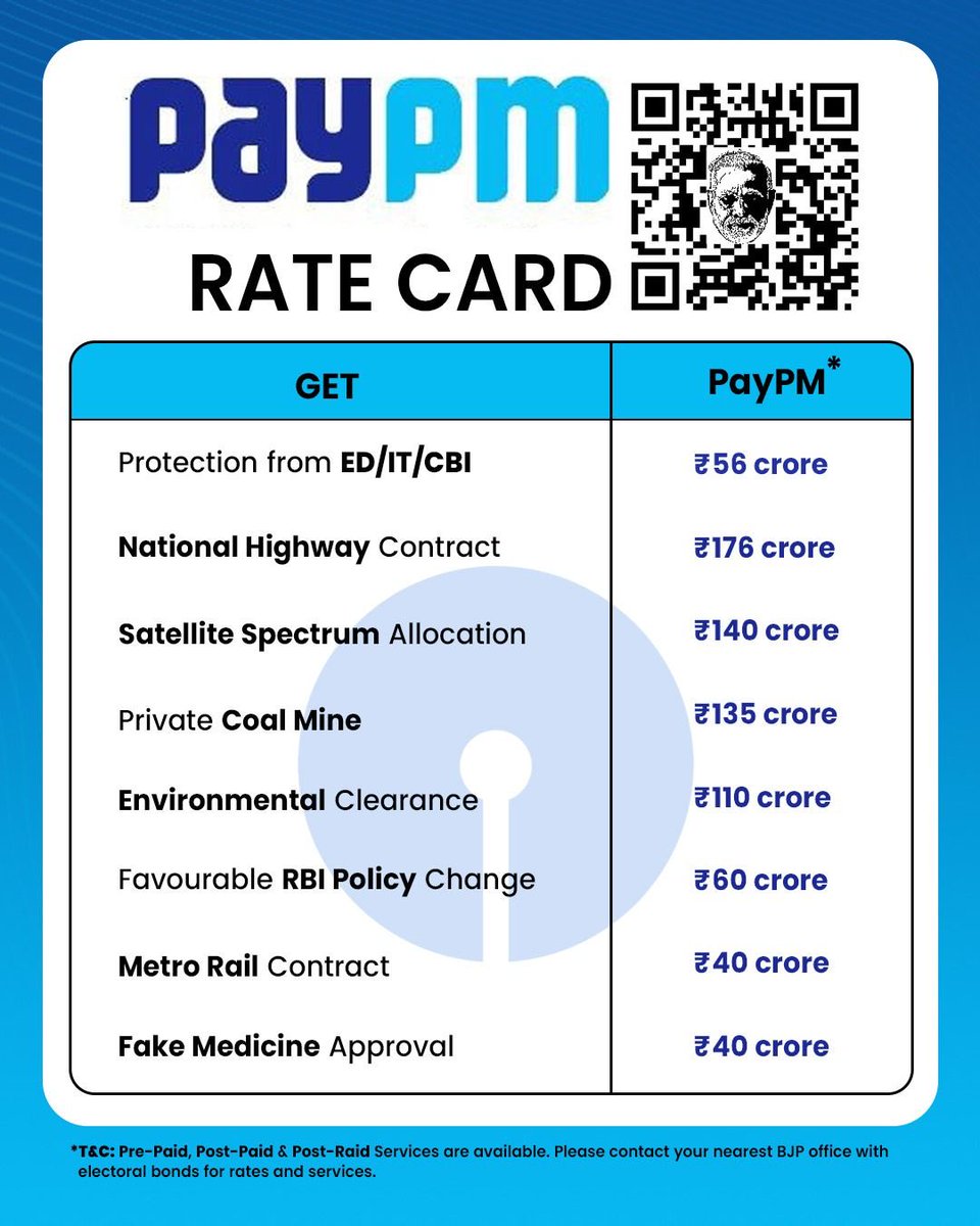 Pay PM - Pay to PM. Rate Card.. #Paytm #ModiFails #modi2024 #congress