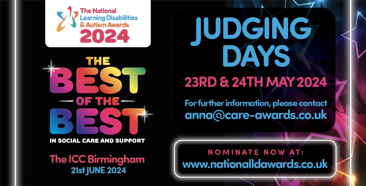 JUDGES WANTED! Calling all experts through lived experience & anyone who’s passionate about supporting people with Learning Disabilites or/ and autism 𝗩𝗶𝗿𝘁𝘂𝗮𝗹 𝗝𝘂𝗱𝗴𝗶𝗻𝗴 𝗗𝗮𝘆 23rd & 24th May Please contact anna@care-awards.co.uk for details.