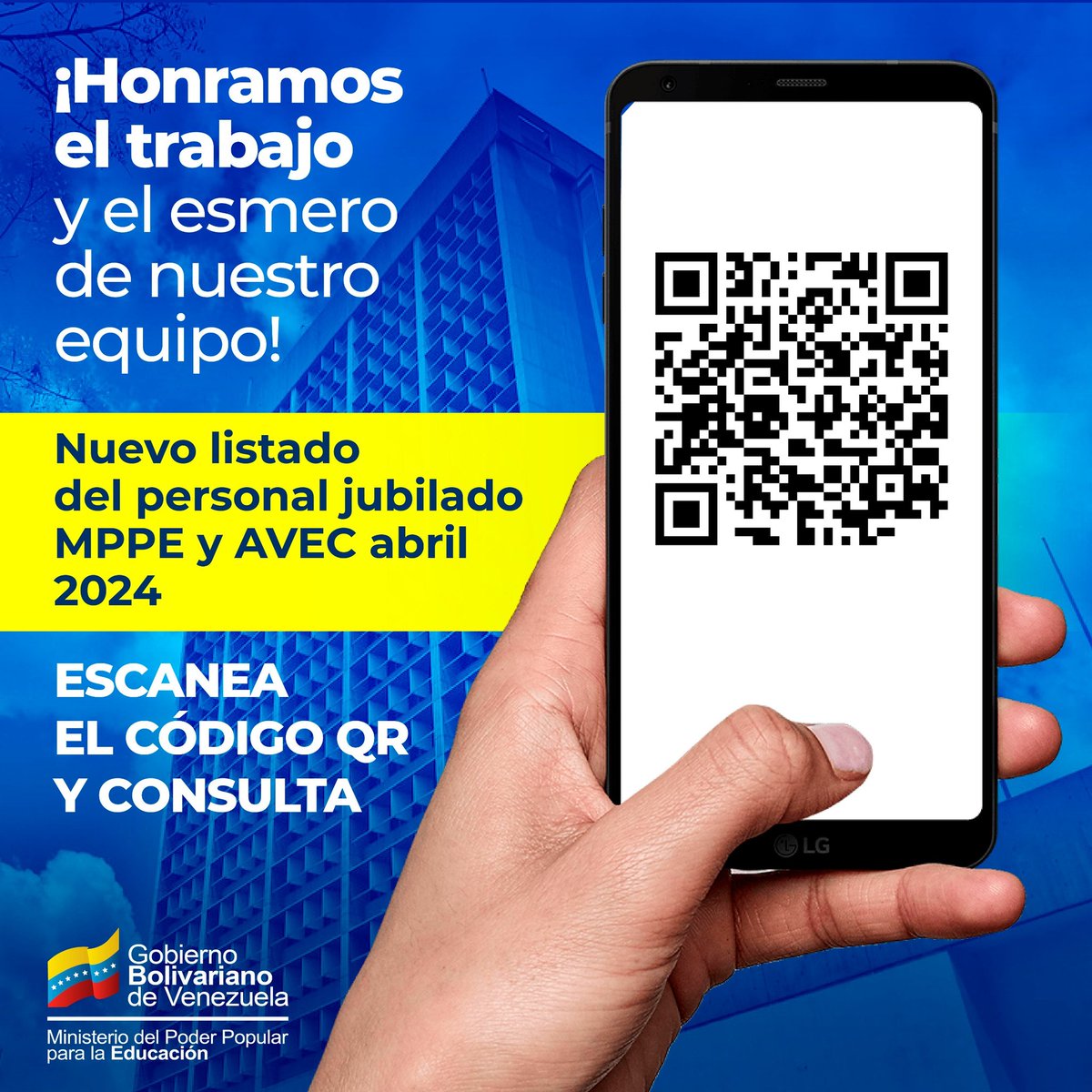 ¡Información para nuestros/as trabajadores/as!

Otorgamos los beneficios socioeconómicos producto de su compromiso con la educación y el futuro de Venezuela.

Consulta el listado aquí: bit.ly/JubAbril24

<a href="/NicolasMaduro/">Nicolás Maduro</a>
<a href="/_LaAvanzadora/">Yelitze Santaella</a>