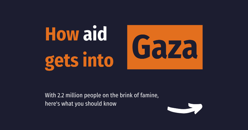 carecanada's tweet photo. Almost the entire population of #Gaza is dependent on #aid for survival, but delivering that aid is enormously difficult and complex. 

Find out how CARE's aid trucks are crossing from #Egypt into #Gaza and what the main challenges are ⬇️