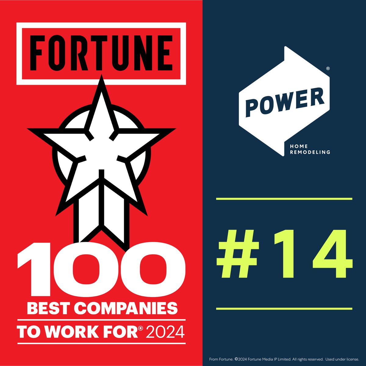 Power Home Remodeling (@powerhrg) on Twitter photo 🎉 Share to celebrate! POWER has been named the 14th Best Company to Work For by <a href="/FortuneMagazine/">FORTUNE</a>! This recognition was all made possible by the award-winning culture created by our people. 
🔗 Read more about our win here: businesswire.com/news/home/2024… 🎉 Share to celebrate! POWER has been named the 14th Best Company to Work For by <a href="/FortuneMagazine/">FORTUNE</a>! This recognition was all made possible by the award-winning culture created by our people. 
🔗 Read more about our win here: businesswire.com/news/home/2024…