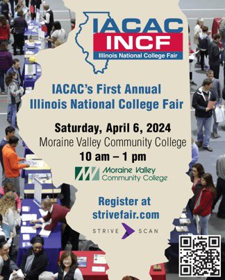 COLLEGE FAIR: @IACAC will be hosting their Spring National College Fair this Saturday, April 6th at @morainevalley. Over 200+ colleges will be in attendance, many informative booths as well. Catch me at the First Gen booth! See flyer for details.