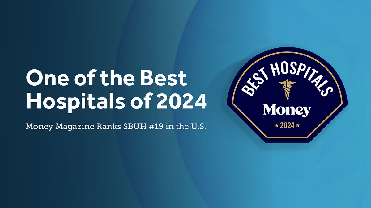 📣 BIG NEWS! “A” ranking from @Money! 💯 Out of more than 6K hospitals in the country, #StonyBrook University Hospital has been ranked #19 on Money Magazine's Best Hospitals of 2024 list! bit.ly/3VIHDTK #WeAreStonyBrookMedicine