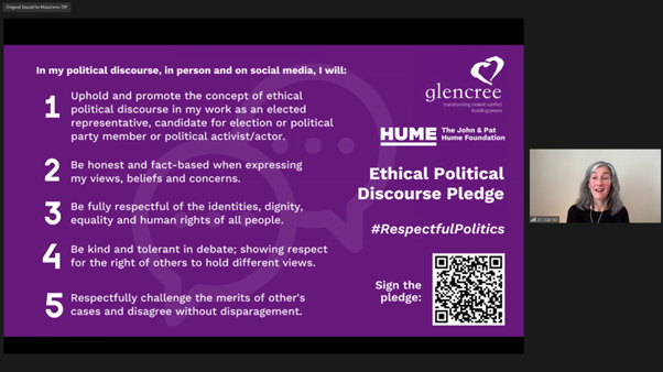 A powerful session with @GlencreeCentre at the launch of the Glencree and @humefoundation #RespectfulPolitics pledge. Stunning testimony from @SharingWithYemi and @mclaren_linzi on the reality of being a female public representative. #SeeHerElected proud to sign up
