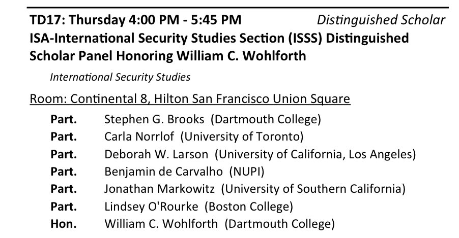 My @dartmouth colleague @WCWohlforth is a great scholar and a great human being—so I’m thrilled he’s being honored at the #ISA2024 meeting. Conference-goers, join this terrific group in celebrating Bill today at 4pm.