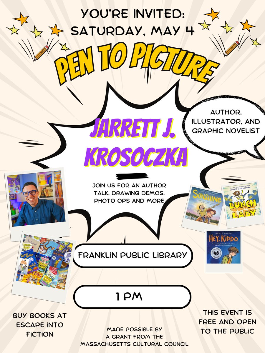 Crazy Reading Ladies (@allinreading) on Twitter photo Spend #starwarsday celebrating #graphicnovels with @StudioJJK! Join us for Pen to Picture <a href="/FrkPublicLib/">Franklin Library</a> May 4 at 1pm. Thanks to a grant from <a href="/masscultural/">Mass Cultural Council</a> this event is free and open to the public! Spend #starwarsday celebrating #graphicnovels with @StudioJJK! Join us for Pen to Picture <a href="/FrkPublicLib/">Franklin Library</a> May 4 at 1pm. Thanks to a grant from <a href="/masscultural/">Mass Cultural Council</a> this event is free and open to the public!