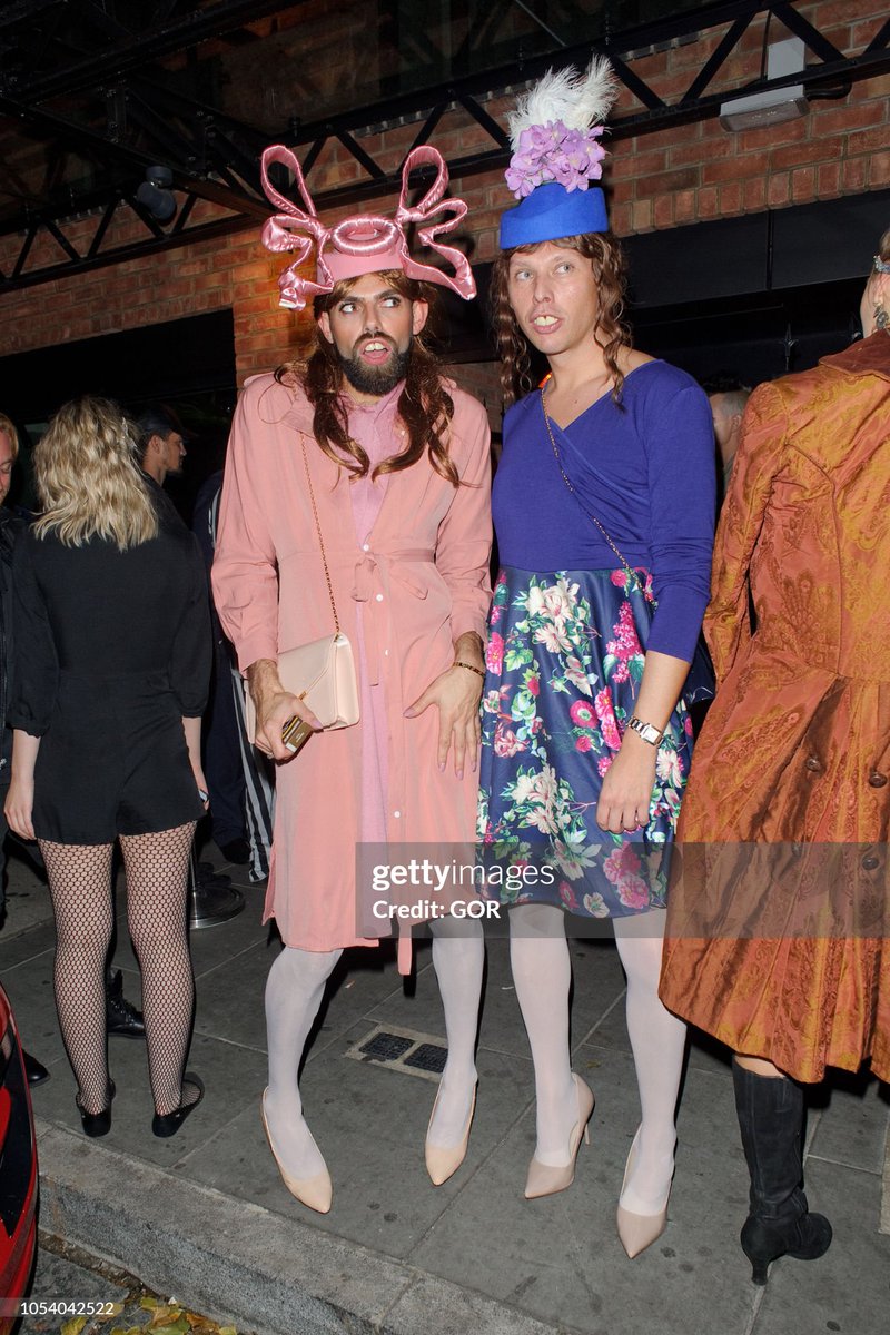 Guests dressed as Princess Beatrice and Eugenie seen arriving at Hallowzeem Party in Shoreditch in London, England (2018)