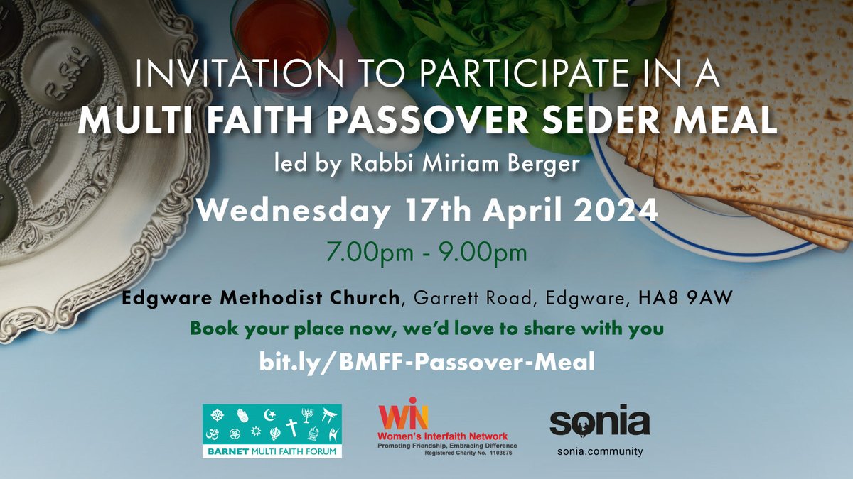 Join us at the Multi Faith #Passover #Seder in Edgware on 17 April. All are welcome to share and learn together. Registration is essential bit.ly/BMFF-Passover-… #interfaith #barnet ⁦@BarnetCouncil⁩ #multifaith