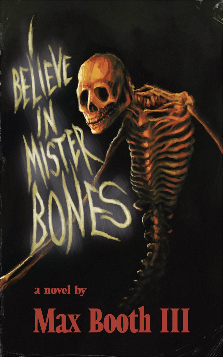 COVER REVEAL! We are excited to unveil the cover for I BELIEVE IN MISTER BONES by @fuckmaxbooth, a harrowing exploration of indie horror publishing, internet curses, and the universal terror of the human skeleton. Illustration & design by @slimyswampghost. Coming this October!