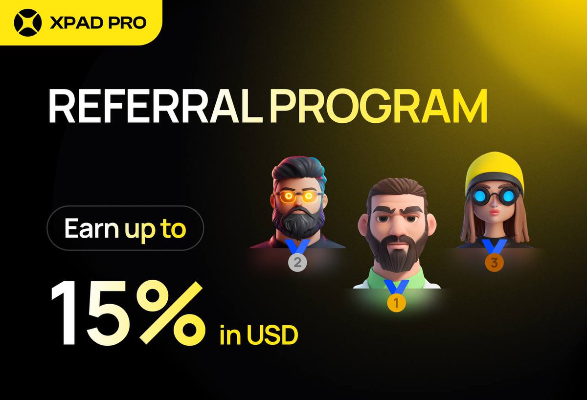 Referral Program @Xpad_pro ✨Xpad.pro has launched a referral program at xpad.pro/referrals ! 💵 Receive 15% in USDC from each investment made by your friends through your referral link during the presale. 💰 Invited participants will also receive a bonus