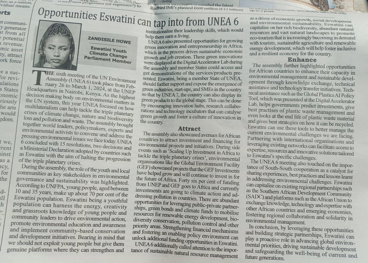 YMP Zandisile Howe writes about the opportunities Eswatini can tap into from the 6th Meeting of the United Nations Environmental Assembly (UNEA - 6).