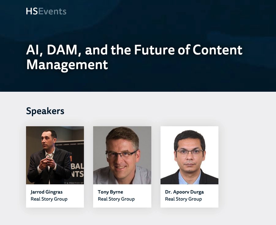 Join the online series "AI, DAM, &amp; the Future of Content Management" with experts from Real Story Group this May-June. Save 20% with code SPRING20 by April 30 - henrystewartconferences.com/events/ai-dam-…

#AI #DAM #ContentManagement
