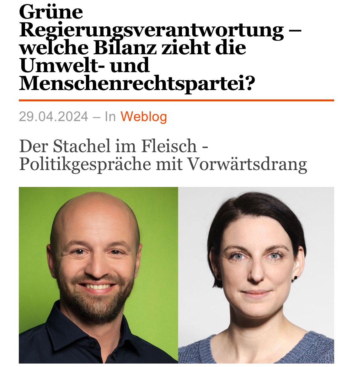 Vor 8 Jahren war ich d 1. Mal bei @wassermair & @dorftv. Am 29.4. diskutiere ich wieder dort - dieses Mal zusammen mit @severinmayr zu „Grüne Regierungsverantwortung - Welche Bilanz zieht d Umwelt- & Menschenrechtspartei?“ Freu mich wenn ihr einschaltet! wassermair.net/weblog/stachel…