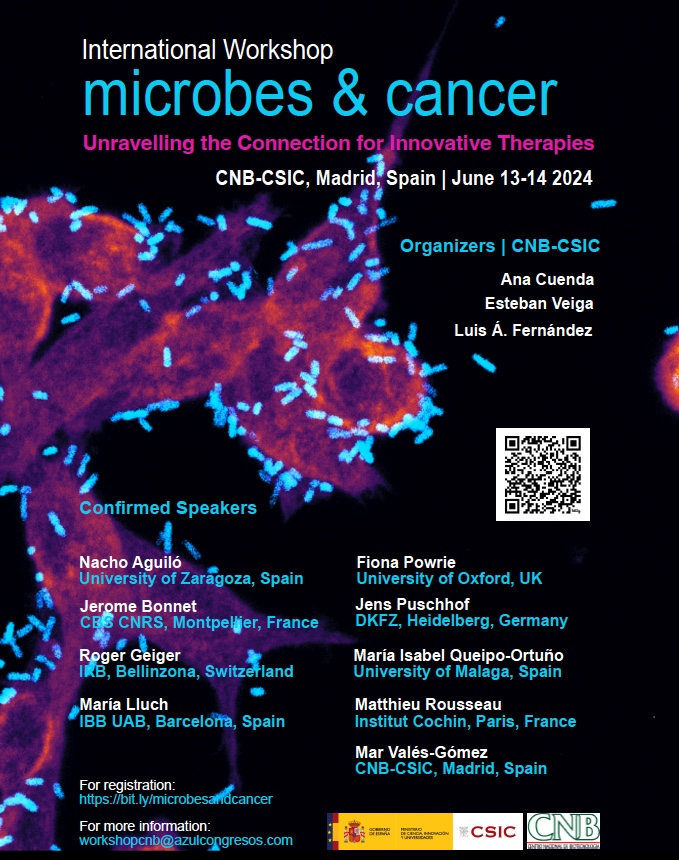 🗓️June 13-14 CNB will host the International Workshop “Microbes & Cancer: Unravelling the Connection for Innovative Therapies” with short talks, posters, a round table and networking ✍️Deadline for abstract submission:  May 13th ➡️Details in: shorturl.at/wDL89