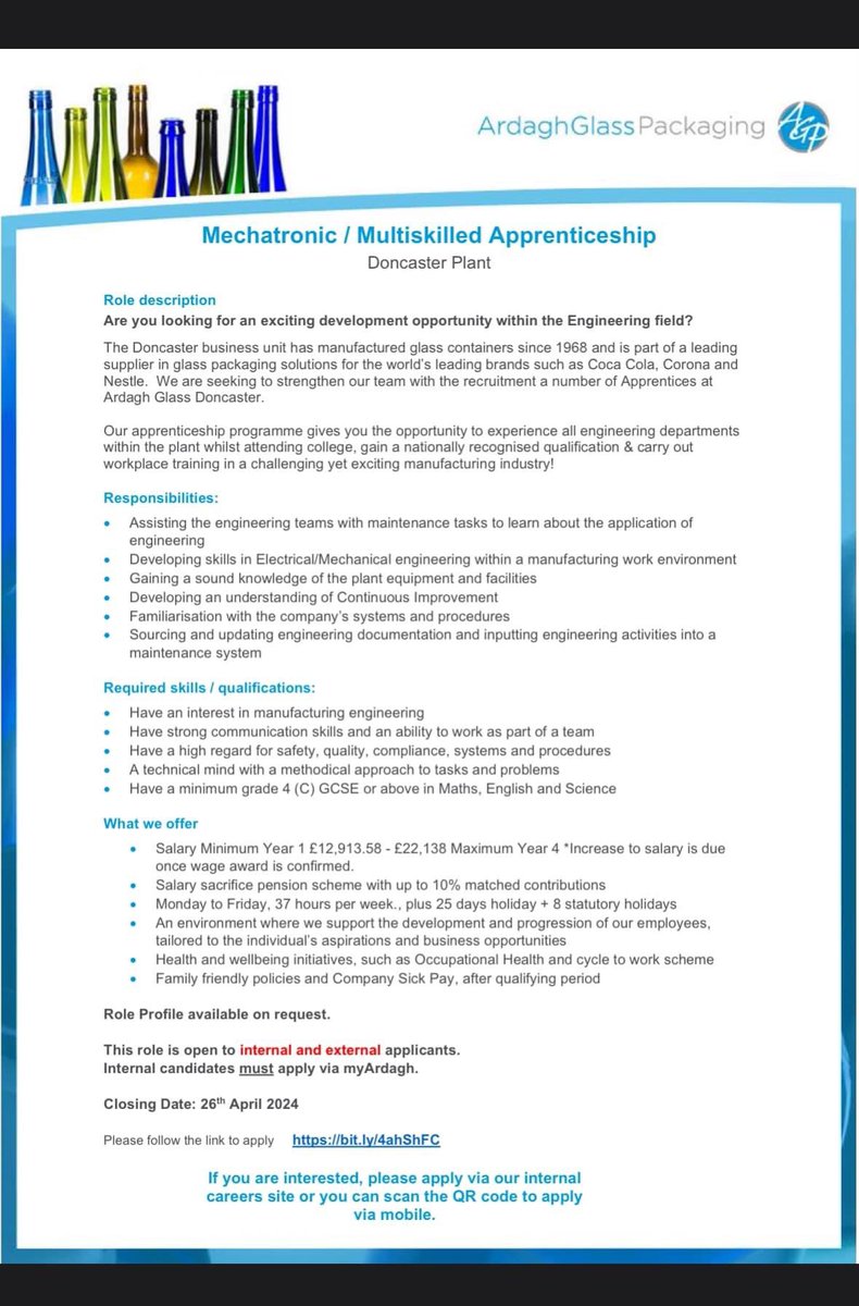 wardyblade1975's tweet image. Great opportunity for a career in engineering, come join us at Ardagh #engineering #engineeringapprenticeship #doncaster