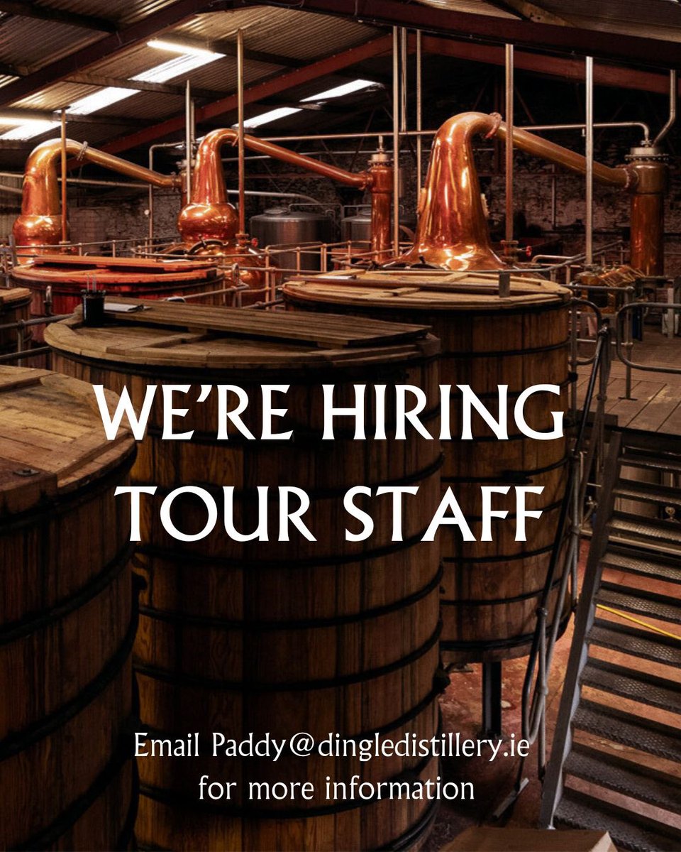 WE ARE HIRING 🙌🏼 Join a fun & passionate team right here in Dingle! We are hiring for multiple roles to join our Tour Staff team. For more information please email Paddy@dingledistillery.ie #hiring #dingle #dingledistillery