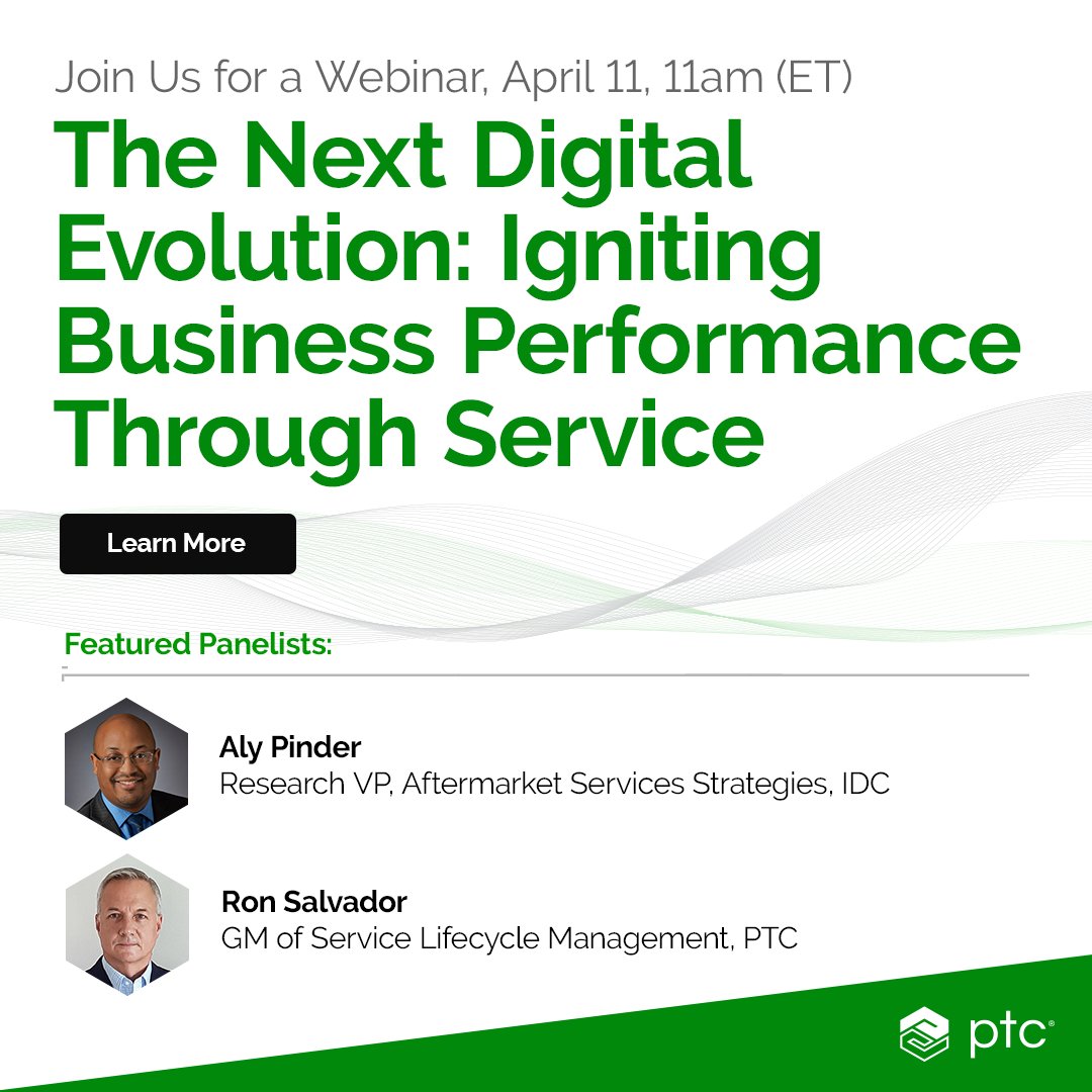 Join Aly Pinder from IDC and Ron Salvador from PTC as they discuss the latest research report from Harvard Business Review Analytic Services and how to explore THE next digital evolution (powered by asset data) on April 11th: ow.ly/b0Qn50R7MZ7