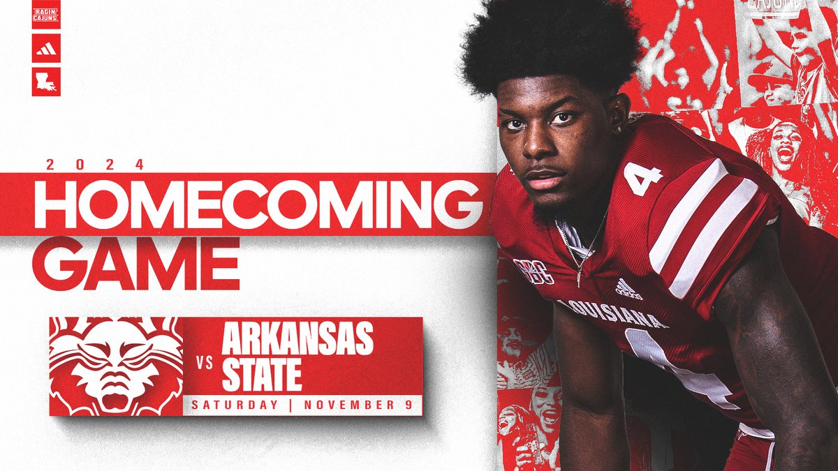 𝗠𝗔𝗥𝗞 𝗬𝗢𝗨𝗥 𝗖𝗔𝗟𝗘𝗡𝗗𝗔𝗥𝗦 📆

This year's Homecoming Game will take place on Nov. 9 against Arkansas State‼️

#cULture | #GeauxCajuns