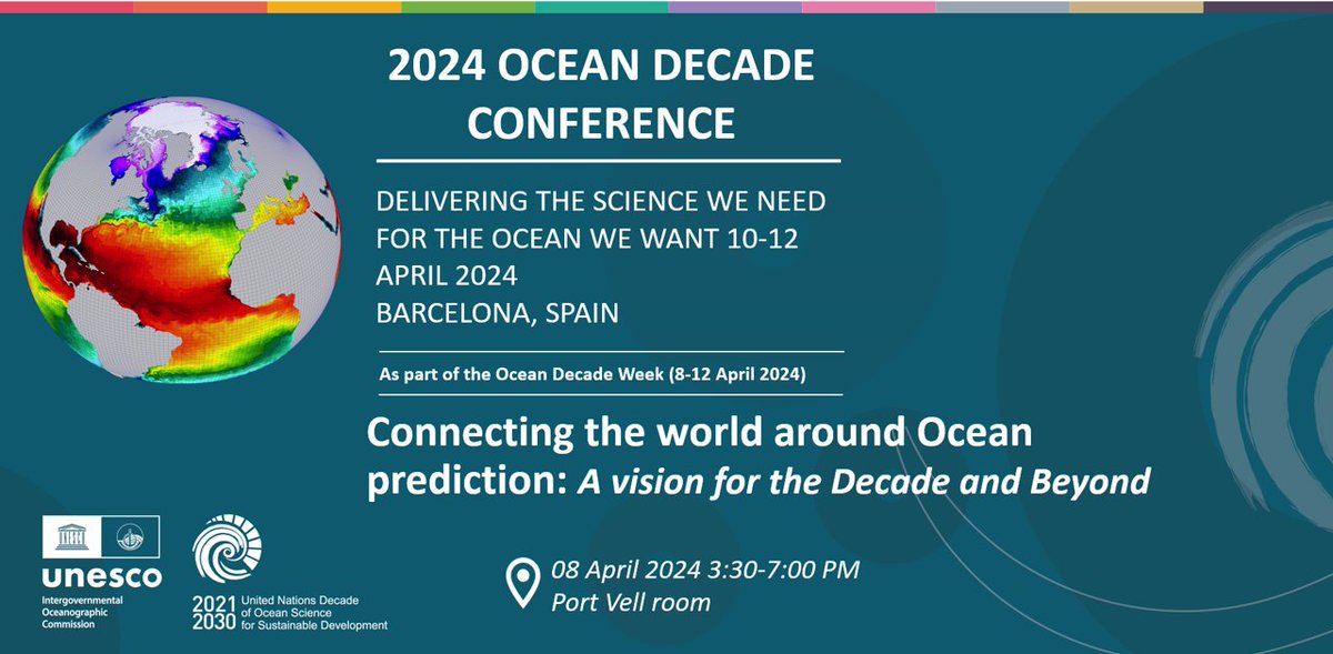 #OceanDecade24 MOi is organising a satellite event➡️ 'Connecting the world around Ocean prediction: A vision for the Decade and Beyond' for the UN #OceanPredictionDCC Decade Collaborative Center 🗓️ 8 April, 3-7PM Learn more about the agenda & register➡️bit.ly/3TIKmtH