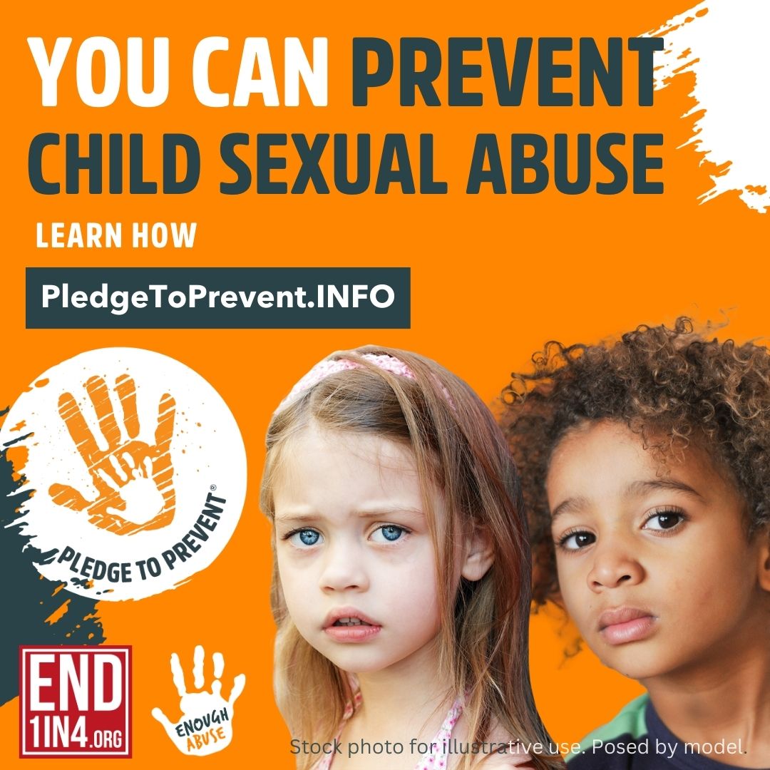 Kathy_Andersen's tweet photo. You can make a difference in April National Child Abuse Prevention Month by taking just one of more than 25 Pledges to Prevent child sexual abuse. Remember, the one child in four suffering child sexual abuse could be your child, or one close to you. Please share, and visit https://t.co/RMi1uSVxID to learn more and #TakethePledge #END1IN4 #EnoughAbuse