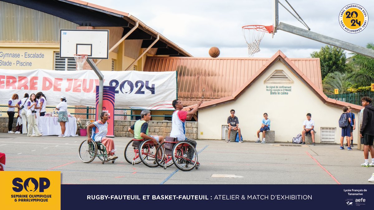 #SOP2024 | Le handisport à l'honneur hier avec la venue d'athlètes de rugby-fauteuil, de basket-fauteuil et de tennis de table handisport. Ces derniers iront également dans les écoles primaires du #LFTananarive en cette semaine olympique et paralympique. @aefeinfo