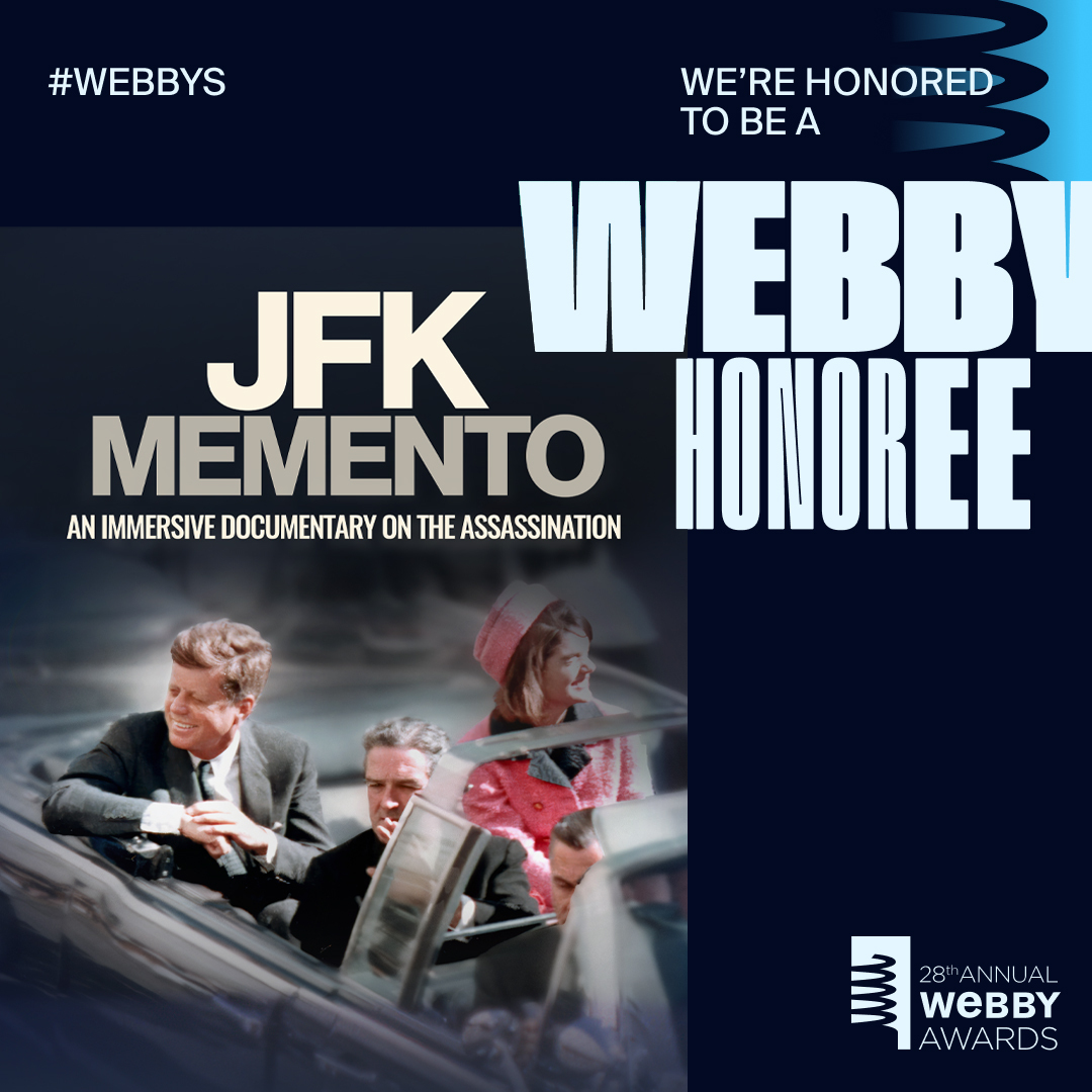 🏆 Our VR documentary JFK Memento is a Webby Honoree in the '#AI, Metaverse & Virtual - Best Narrative Experience' category! Thank you to the @TheWebbyAwards for this fantastic recognition, and best of luck to the nominees waiting for the People's Voice award.