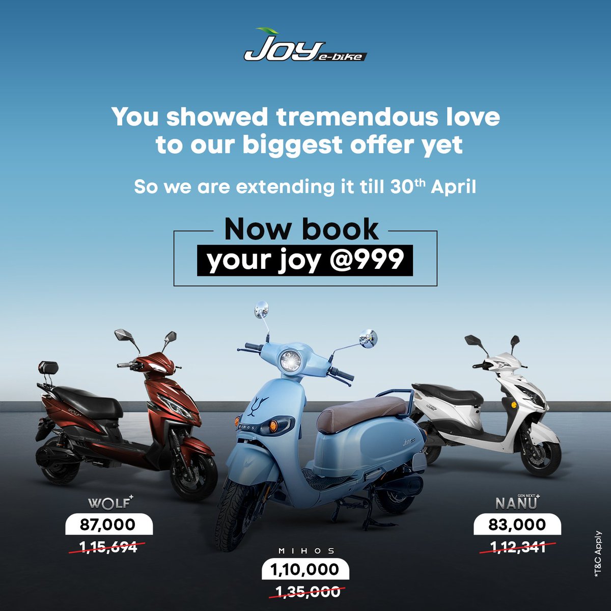 One more chance to own a joy at an unbelievable price as we are extending the offer till 30th April 2024.✨ Make sure to grab the chance to book a joy @999 exclusively on our website. joyebike.com/offernow/ #BookNow #Joyebike #offers