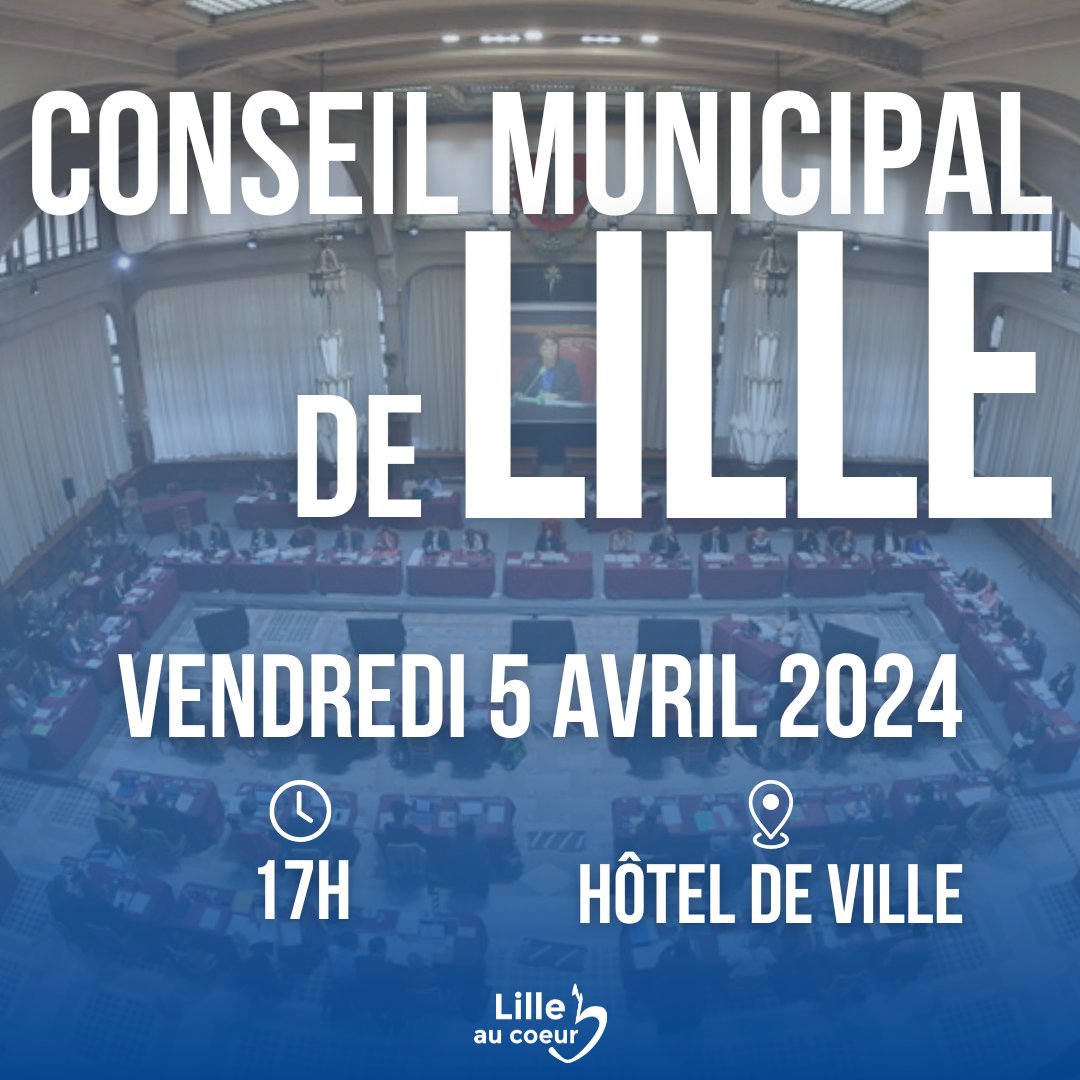 📣 RDV demain dès 17h pour suivre le Conseil municipal de #Lille ! 
📍 Hôtel de Ville - Ouvert au public 
📲 Et sur Twitter avec le hashtag : #CMLille