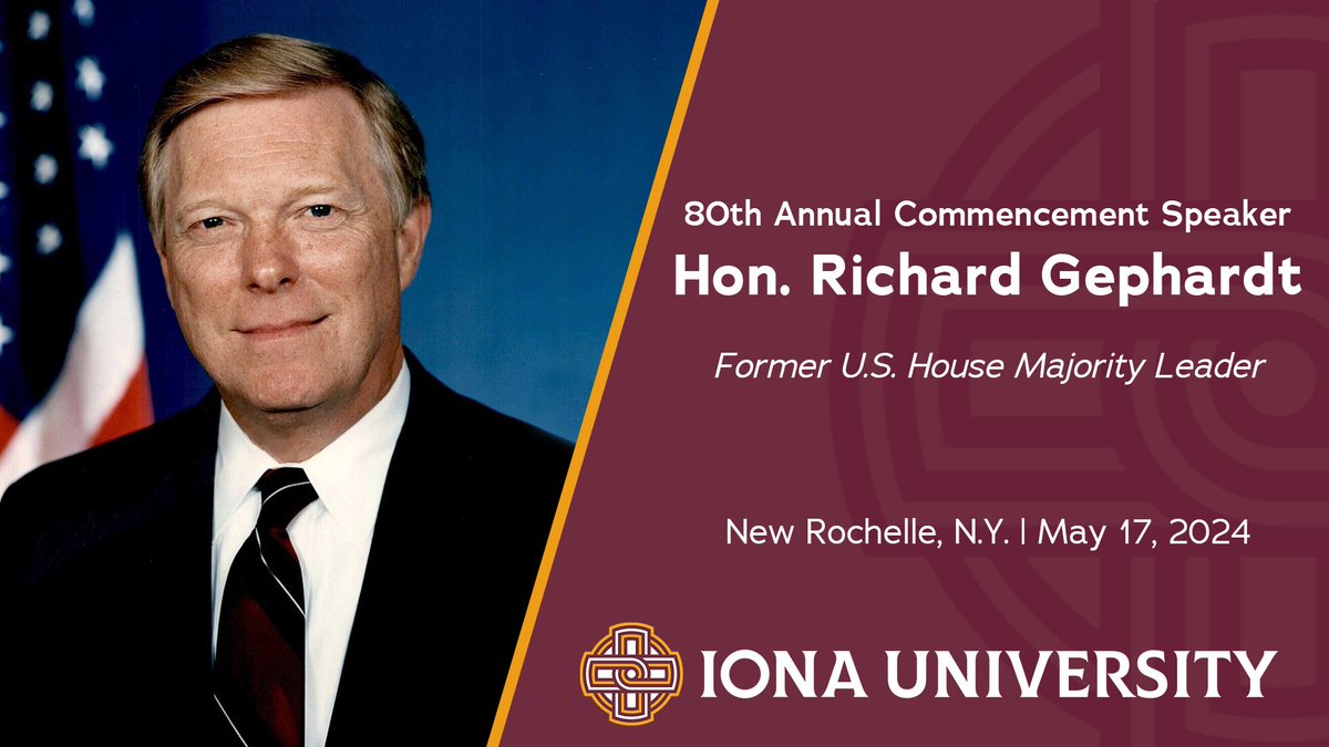 Former United States Congressman and House of Representatives Majority Leader Richard Gephardt will deliver the keynote address and be awarded an honorary degree at Iona University’s 80th annual Commencement ceremony. Read more: bit.ly/3JpXkbj