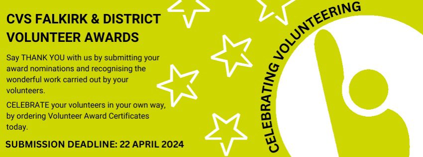 We are always in the spirit of CELEBRATING VOLUNTEERING; but especially so as we work towards Volunteers Week each year. Please visit our website for more info about Volunteer Award nominations and certificates: cvsfalkirk.org.uk/celebrating-vo… Or email us at: info@cvsfalkirk.org.uk