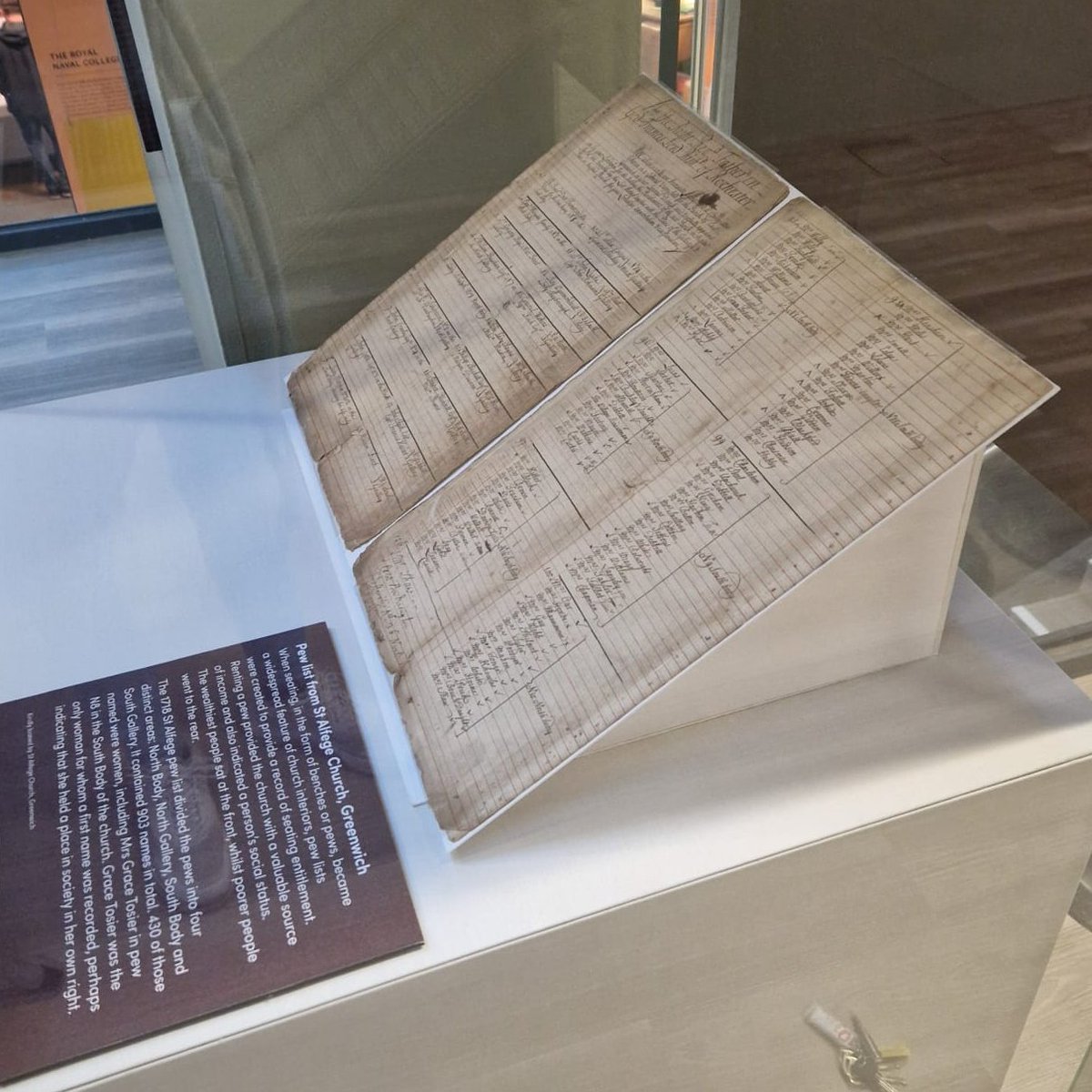 Don't miss the chance to visit the #ChocolateHouseGreenwich exhibition at the @orncgreenwich, featuring a rare Pew List from St Alfege Church's archive! We are thrilled to see it beautifully displayed, interpreted and valued - a prominent item in the exhibition.