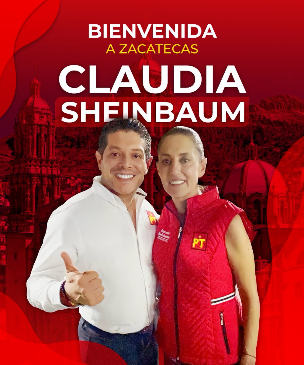 XerardoRM's tweet photo. Bienvenida a #Zacatecas nuestra próxima Presidenta!! @Claudiashein , los petistas te recibimos con mucha alegría porque en este estado #LaEsperanzaNosUne 🤗

#xerardoasiconequis #PTesla4T https://t.co/Xdyi3UnKFO