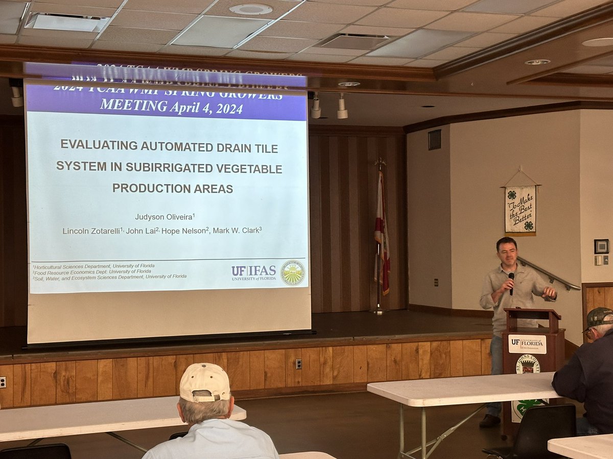 UF_HAEC's tweet photo. Kicking off the Spring 2024 TCAA Ag. Water Partnership Grower Meeting with a Discussion around Automated Drain Tile. 

FYI- the only automated tile irridrain system that we are aware of in the State of Florida (and maybe the southeast) @UF_HAEC 

#Innovation #IFAS #Stewardship https://t.co/5I8IeUJRZX