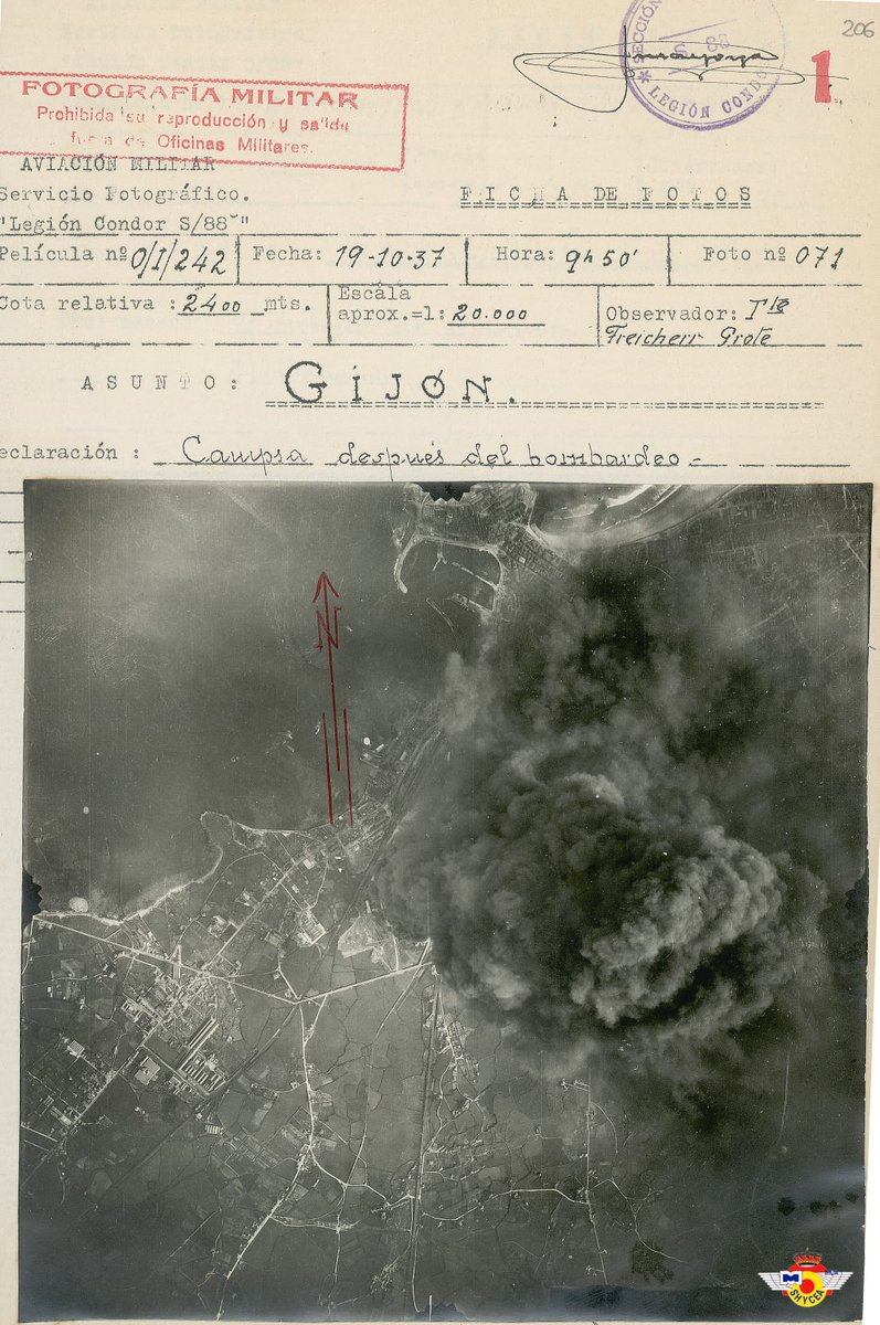 Noelst1's tweet photo. Fotaza sacada desde un avión de la legion Cóndor durante el bombardeo de los depósitos de Campsa en Gijón el 19 de octubre de 1937. La trajeron de Ávila los Pablos, Martínez Corral y Alcántara. https://t.co/gsrx3KDpIV