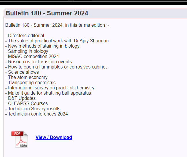 Bulletin 180 - Summer 2024 is now live on our website

science.cleapss.org.uk/Whats-New/