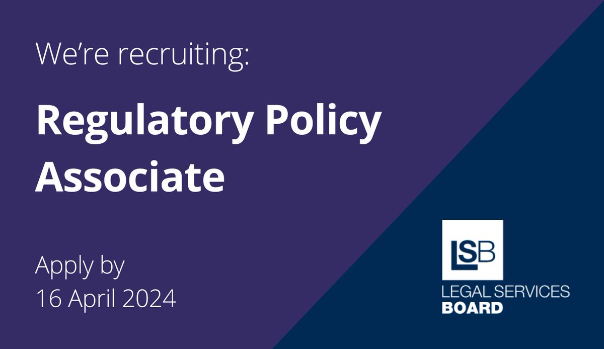 We're recruiting a new Regulatory Policy Manager! At the LSB, we want to ensure regulation protects the public and improves access to legal services. This role will support our statutory decision-making function. Find out more legalservicesboard.org.uk/about-us/work-…