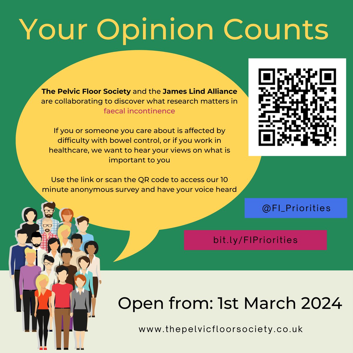 📣 REMINDER - Closing 12th April Help to influence the future of research into faecal incontinence in the UK. Tell us the questions you want answered in the @FI_Priorities survey with @LindAlliance here: bit.ly/FIPriorities #FIResearchPriorities