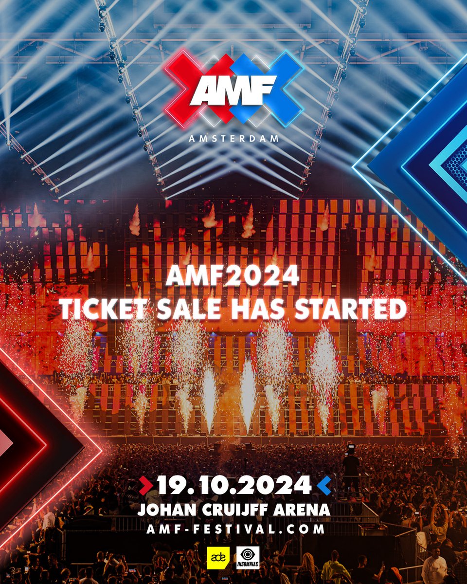 #AMF keert voor de 12e editie terug naar de ArenA! 🔥 Op zaterdag 19 oktober geniet je van het grootste dance-event van #ADE, gevuld met visuele hoogstandjes en de beste DJ’s ter wereld. Wil jij er bij zijn? Dat kan: de ticketsale is nu gestart via amf-festival.com!