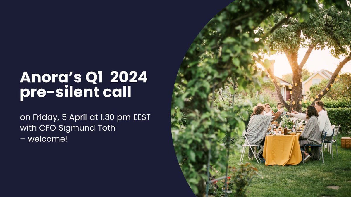 We'll be hosting a Q1 2024 pre-silent call for analysts and investors tomorrow on 5 April at 1.30 pm EEST. CFO Sigmund Toth will discuss Anora's latest news and answer questions before our silent period begins. Join the call: bit.ly/anora-q12024-p… #AnoraIR