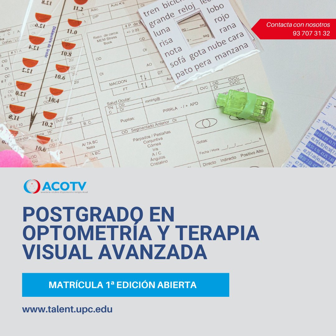 ACOTV's tweet photo. Dos postgraus adaptats a les vostres necessitats!
👉Postagrau en optometria i teràpia visual avançada.
👉Postgrau interdisciplinar en visió.
Tota la informació disponible al nostre linke de la bio o a https://t.co/6Kq6SEJ1Yo
#postgrausACOTV #UPCschool https://t.co/wA4XEYeK40
