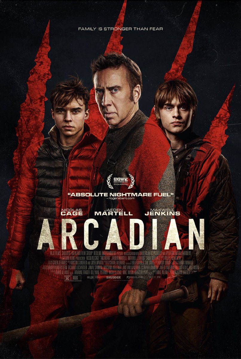 TSI_Latest's tweet photo. Get ready for Arcadian! 🎥 Save the date: April 12, 2024. Starring Nicolas Cage, Jaeden Martell, and Maxwell Jenkins, this movie is hitting theatres with a bang. After a stellar premiere at SXSW on March 11, 2024, it's already making waves. Don't miss it! #Arcadian #HorrorMovies https://t.co/6VXfgD2sNw