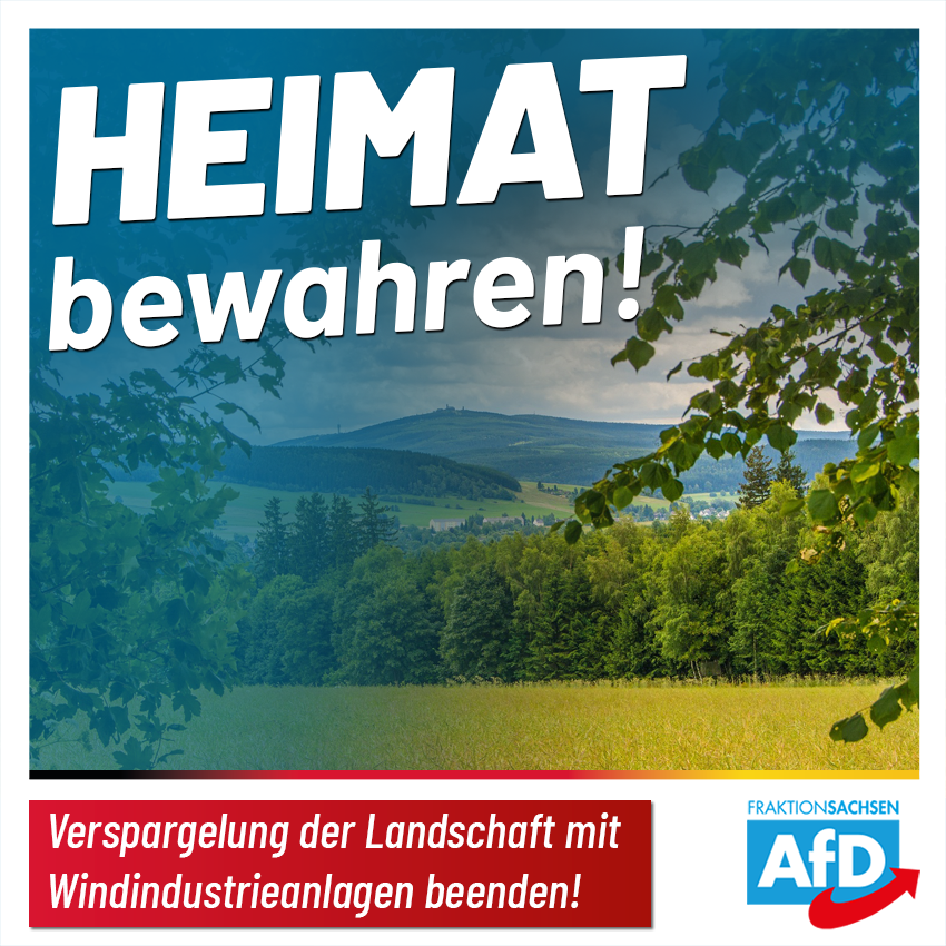Verliert das #Erzgebirge seinen Titel als #Welterbe, weil #CDU und #Gruene unsere #Heimat mit Windindustrieanlagen verschandeln? Dazu darf es nicht kommen. Nein zur #Windkraft! Ja zur #Heimatliebe!

afd-fraktion-sachsen.de/welterbe-bewah…

#Sachsen #AfD