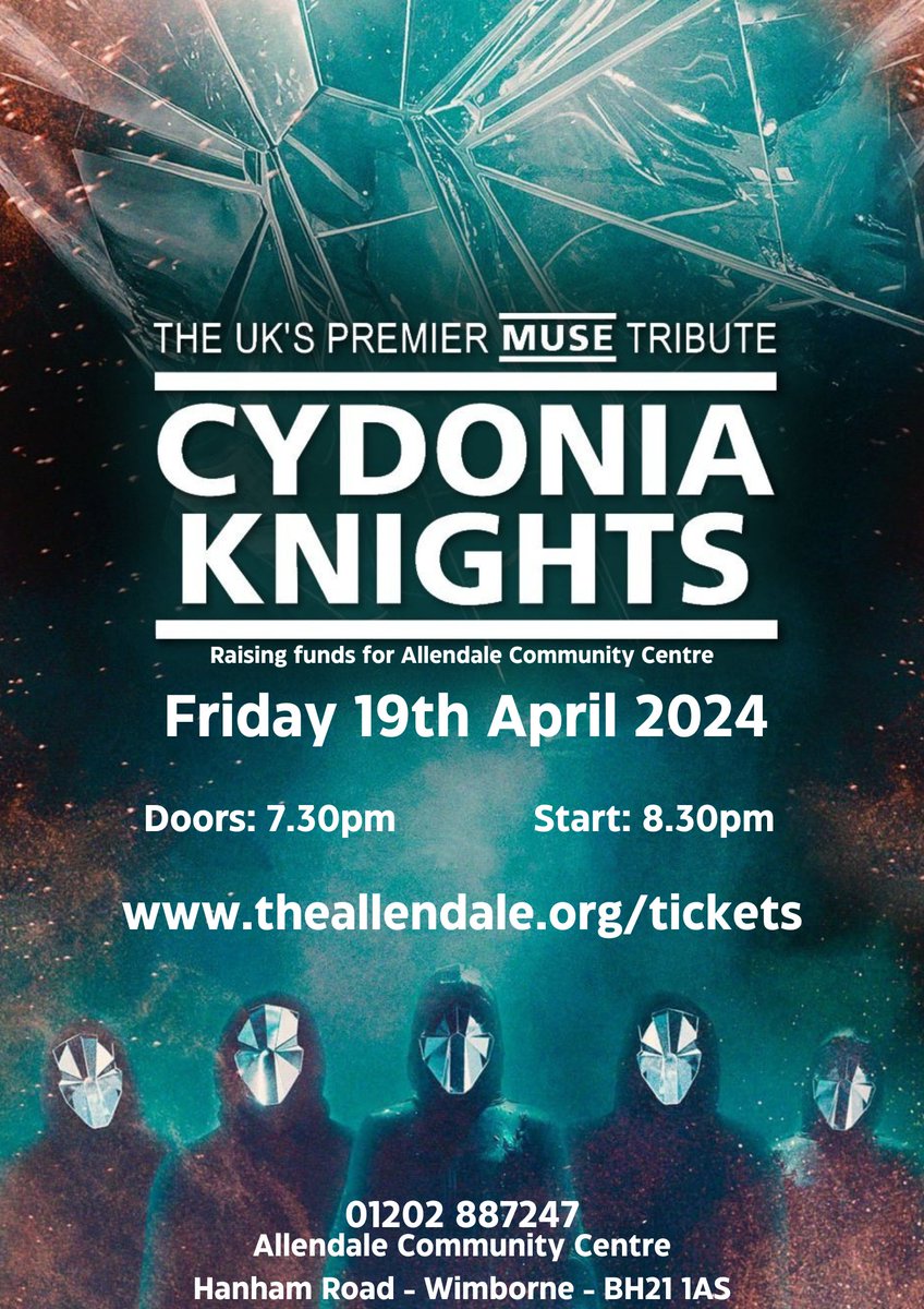 Cydonia Knights Friday 19th April 2024, 7:30pm theallendale.org/tickets Cydonia Knights return to The Allendale for the first time in 5 years with their fantastic tribute to Muse. Raising funds for the Allendale Community Centre. #livemusic #Tribute #wimborne #dorset